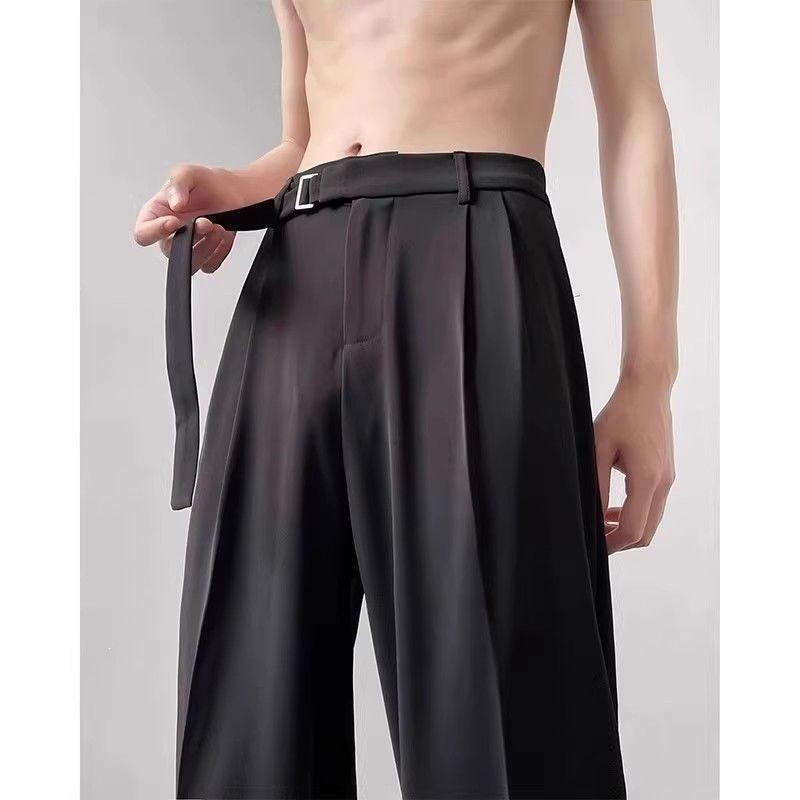 Summer loose straight high-end suit trousers black trousers suit trousers drape trendy ruffian handsome casual wide legs long