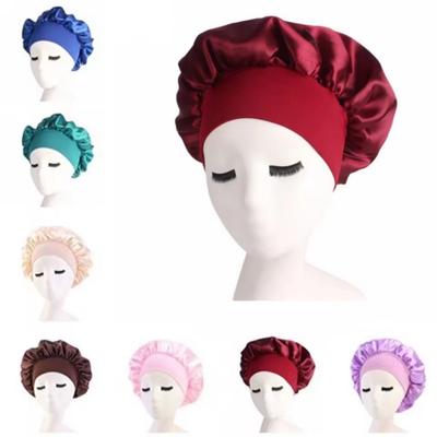 Neue frauen Satin Solide Breitkrempige Schlaf Hut Unisex Kopf Wrap Elastische Band Kappe Haarpflege Motorhaube Nacht Hut bonnet de nuit