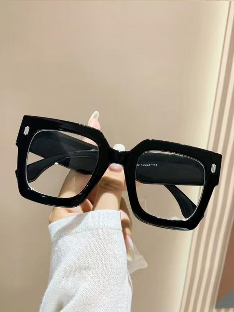1Pc Fashionable Women's Glasses, Oversized Square Frame Non-Prescription Glasses with Rivet Design, Trendy Street Style, Fashion