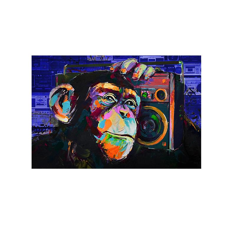 

Современное граффити-искусство, плакат с изображением животных, тренд, горилла, обезьяна, слушающая музыку, картина на холсте для гостиной, домашний декор стен 21x30cm No Framed