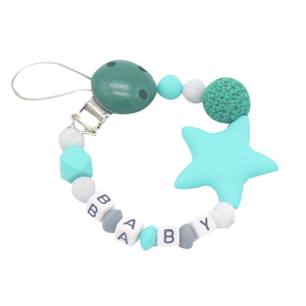 

Colorful Silicone Star Leters Bead Chain Clip Holder Baby Feeding темно-зеленого