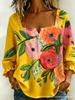 New Xiyin Summer T-Shirt Women's Printed Square Neck Button Bubble Sleeve Women's Top Women's