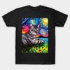 Men Black Print T-shirt Tabby Tiger Cat Starry Night No-Cut Transfer Paper Print Cotton Tshirt