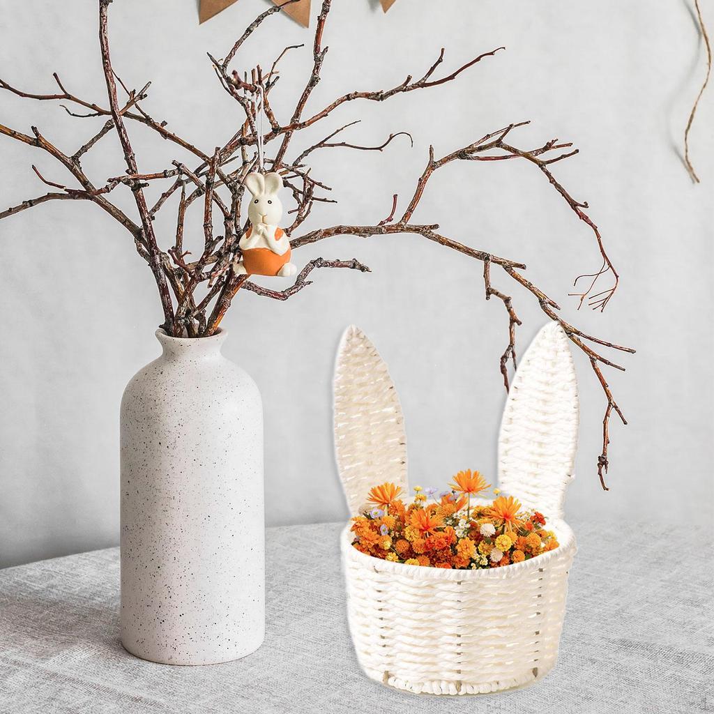 Easter Bunny Ear Woven Basket Organizer, Sturdy Decorative Paper Rope Design, Creative, Portable,