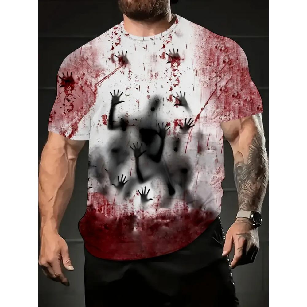 Fun Bloody Horror Pattern 3D Printed Graphic Tee Shirt Blood Street Man Tops Casual Fashion Plus Size Tees Top Women Clothing