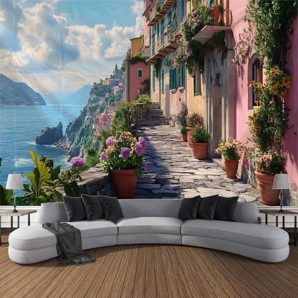Beautiful garden landscape, tapestry, home art decoration wall mounted fairy tale posters fantasy sea view room background cloth