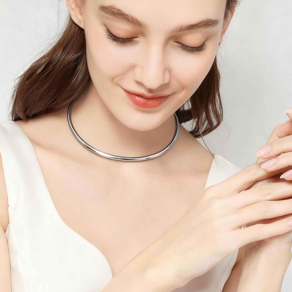 Λεπτό Κολιέ Choker Πλάτους 4MM για Γυναίκες, Ασημί Χρώμα Ανοξείδωτα Ατσάλινα Κολιέ, Δώρο για Νεαρές Κοπέλες Αδιάβροχο Κόσμημα