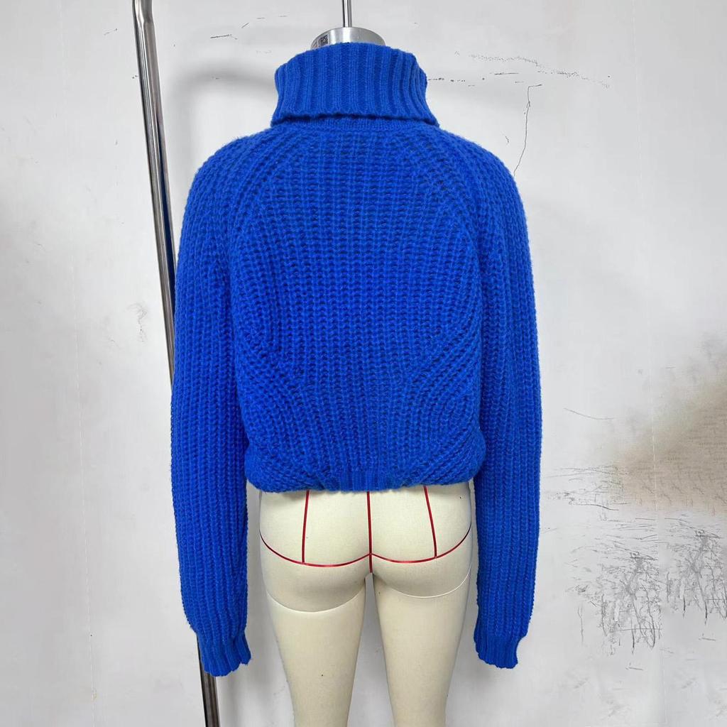 Autumn Winter Vintage Loose Long Sleeve Top Solid Color Pullover Knitwear Stand Collar Sweater