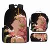 Zaino con Stampa Cartone Animato Studente Scuola Primaria Demon Slayer Set Tre Pezzi Borsa Scolastica per Bambini