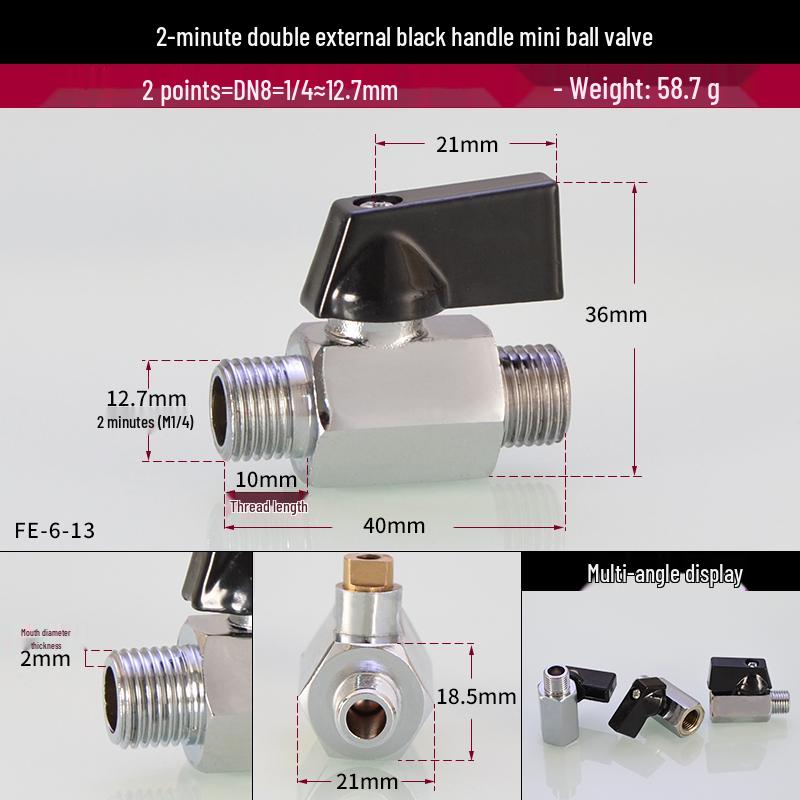 Mini kulový ventil 1/4 DN8 s více závity - Dvojitý vnitřní a vnější měděný ventilový spínač