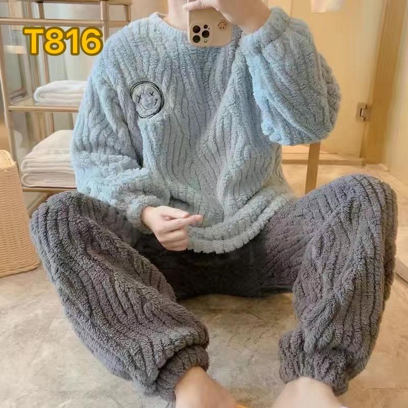 Men's pajamas coral fleece autumn and winter warm home leisure suits can be worn outside plush loungewear men's