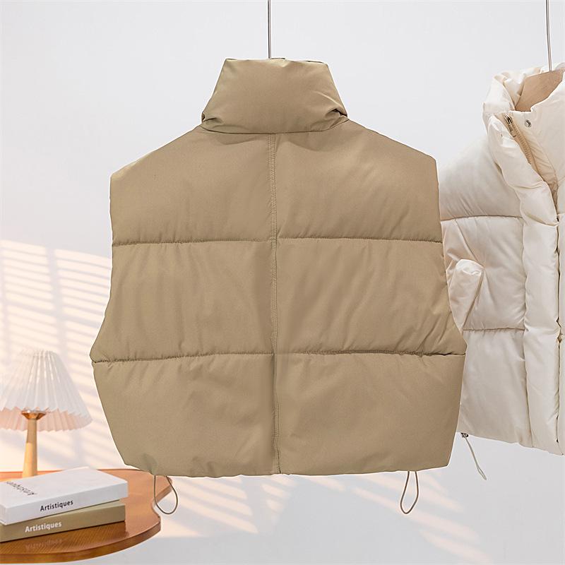 2026 Autumn and Winter New Thick Loose Short Sleeveless Casual Cotton Vest Waistcoat Stand-up Collar Vest Women N01