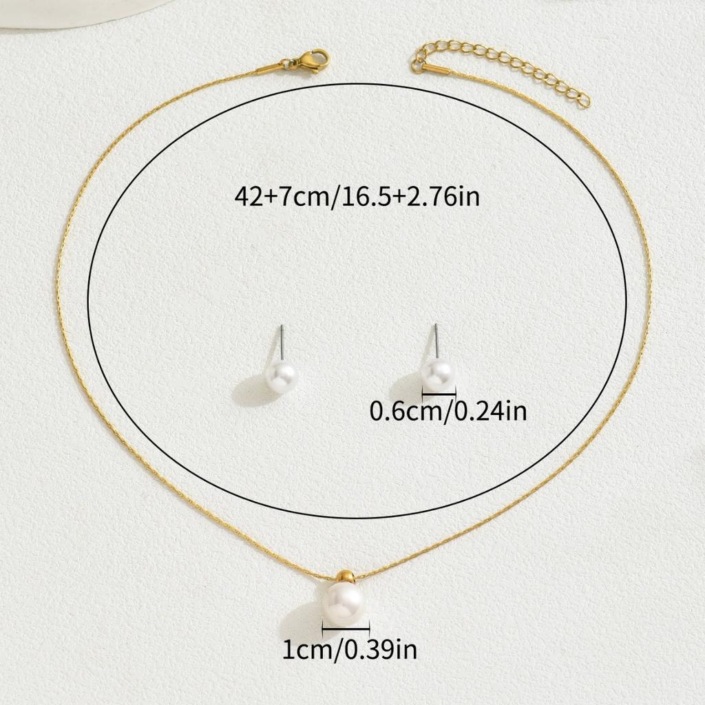 Ladies Pearl Necklace & Ear Stud Jewelry Set
