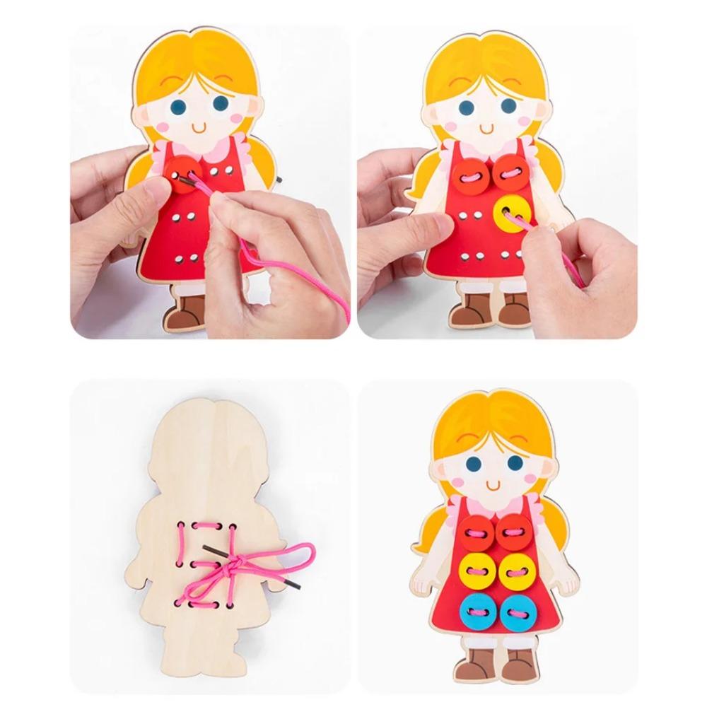 Baby Montessori Toys Learn Basic Life Skills Teaching Aids Clothes Threading Button Sewing Board Game Educational Toys For Kids