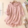 Women's Trendy Jacquard Embroidery Cotton-Linen Hooded Shirt