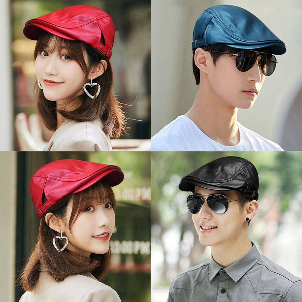 

Outdoors PU Leather Vintage Simple Panama Hat Beret Hat Octagonal Cap Newsboy Cap