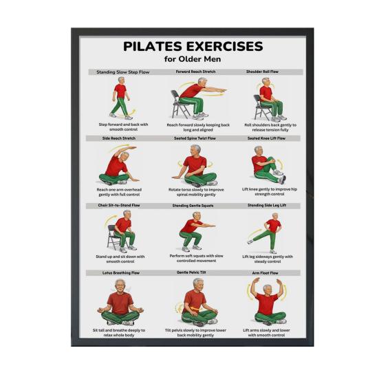 Chair Exercise Poster Seated Workout Chart Gentle Chair Yoga Movements Low Impact Exercise Guide for Seniors Beginners