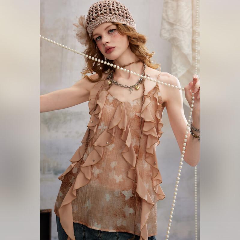 UNIFREE Tie-Dye Butterfly Print Chiffon Camisole