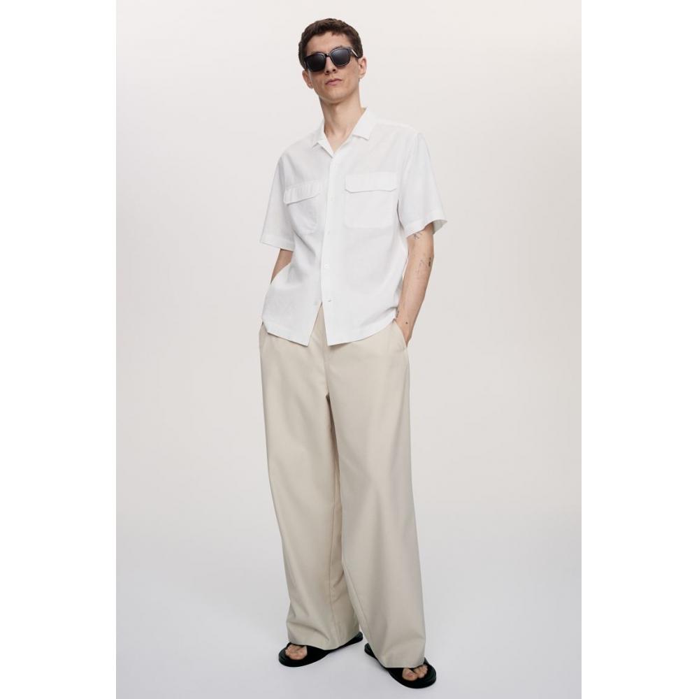 

H M Regular Fit Linen Blend Utility sHirt wHite
