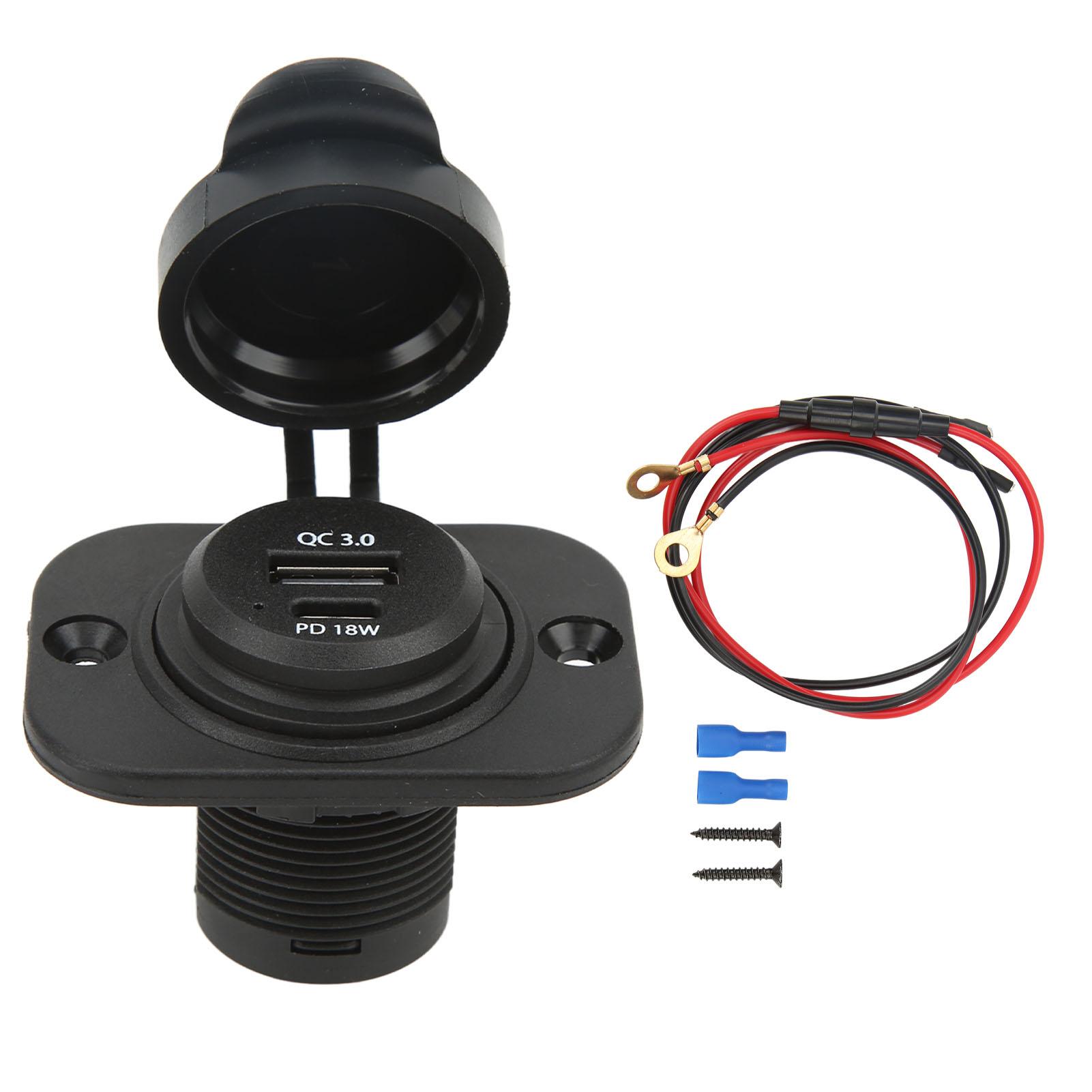 

QC 3.0 PD 18W DC 10 to 30V Car Charger Adapter 2 in 1 Car Charge with 60cm Fuse Wiring Harness Fit f