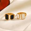 Stainless Steel White Dripping Oil Opened Ring for Women Square Vintage Gold Color Geometric Adjustable Finger Ring Jewelry