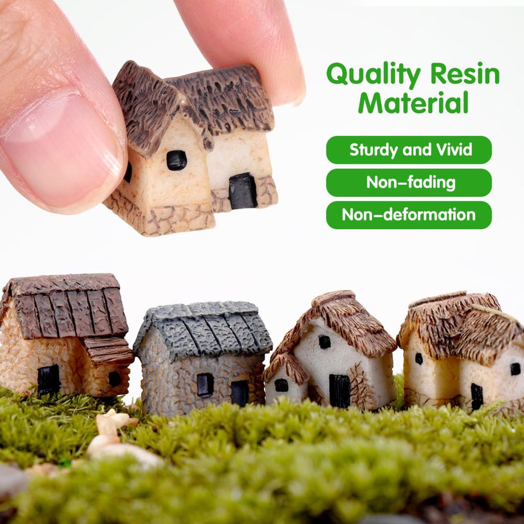 VANZACK Set of Miniature Micro Village Landscape Resin Thatched Huts for DIY Tabletop Bonsai Accessories 8-Piece Houses, Models, Terrariums, Decor,