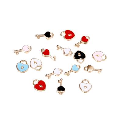 10Pcs/Bag Alloy Love Heart Small Key Lock Shape Charms Enamel Pendant For DIY Bracelet Necklace Jewelry Making Accessories