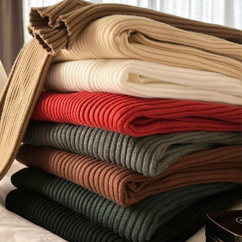 Women's Elegant High Neck Knit Top, Beige, One Size - Autumn/Winter Collection