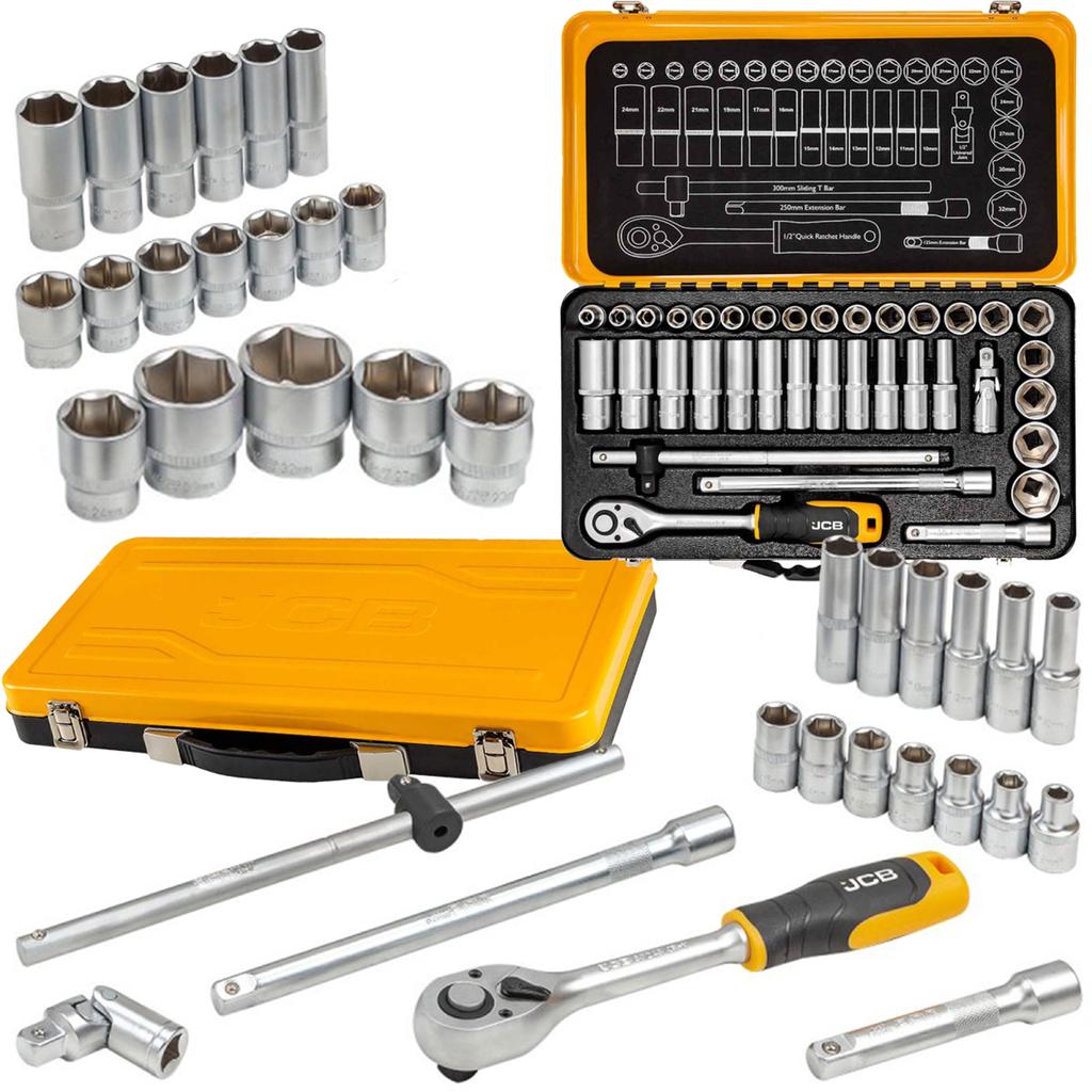 Case set of socket wrenches with ratchet and wheel sockets 1/2” 36 pcs JCB