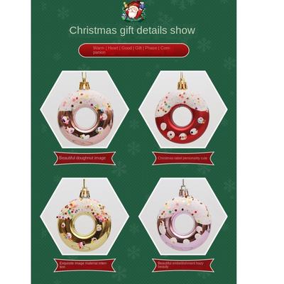 4pcs/Box Doughnut Christmas Tree Ornament Plastic DIY Crafts Painted Christmas Gifts Boxes Pendant New Year Hanging Ornament