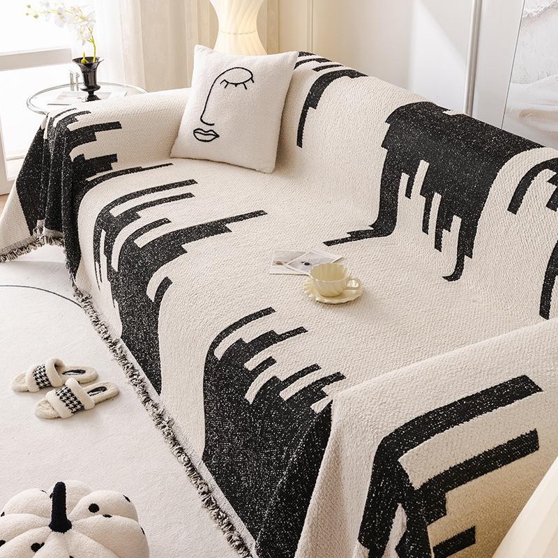 Plush Simple Sofa Towel Non-Slip Sofa Cover Dust Cover One-Piece Plush Cover Cloth Line High Sense