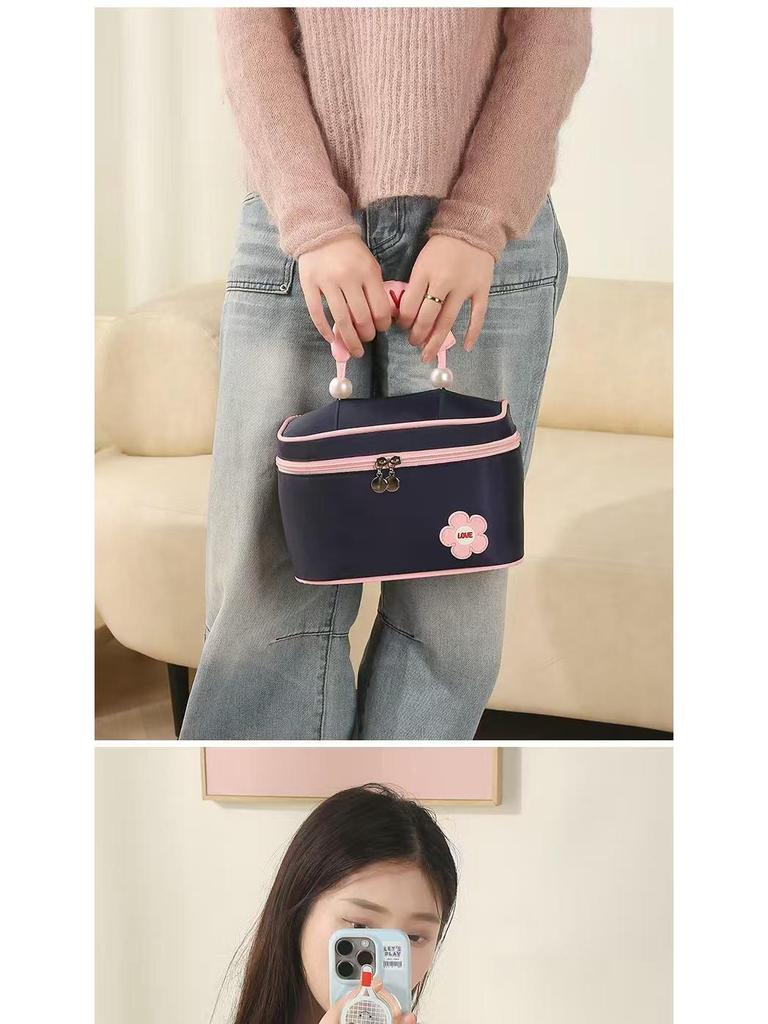 Large-Capacity Pearl Opening Cosmetic Travel Bag, Multifunctional Handheld Toiletry Storage