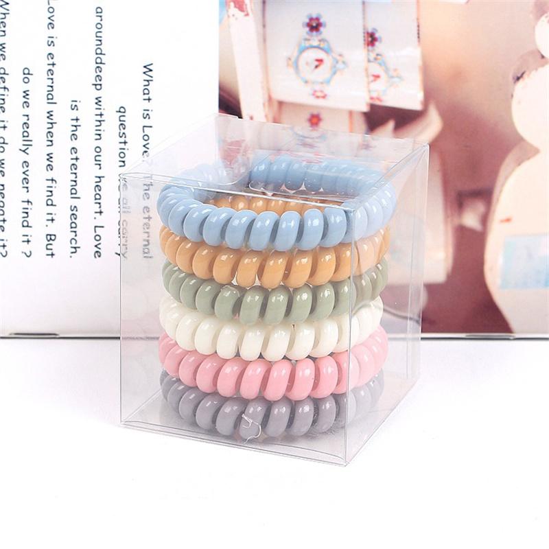 6Pcs/Set Fashion Matt Solid Telephone Wire Elastic Hair Band Frosted Spiral Cord Rubber Band Hair Tie Stretch Head Band Gum