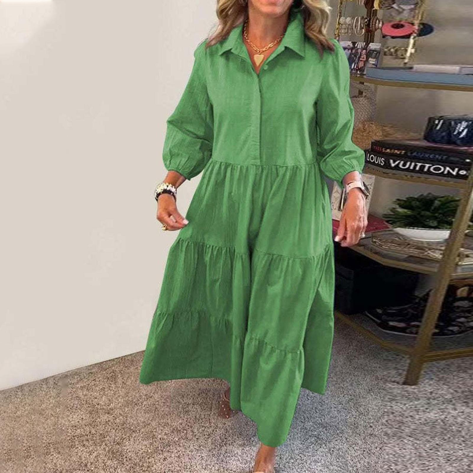 

Женская мода повседневная рубашка с лацканами юбка-помель S зелёный