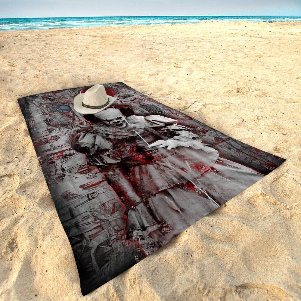 Horrorfilm I-It P-Pennywise Clown Strandtuch Für Kinder Badetuch Pooltuch Urlaubsgeschenk Picknicktuch Partygeschenk