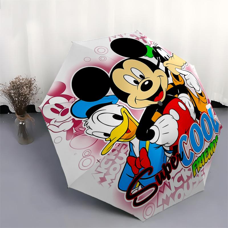 Mickey Mouse,Super Cool Friends Automatic Umbrella - Tri-fold Portable Umbrella, Best Holiday Gift for Men and Women, Durable Iron Frame, Pl