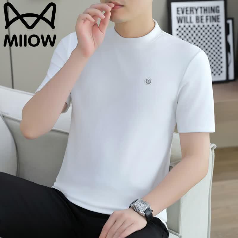 MiiOW Men s Summer Short Sleeve Semi-High Neck T-Shirt XL