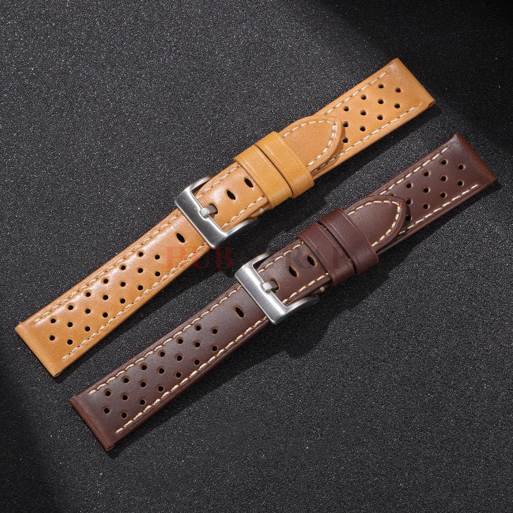 18mm 20mm 22mm 24mm Vintage Handmade Watchband Racing Cowhide Strap for Men Gray Black Brown Blue Breathable Porous Watchbands