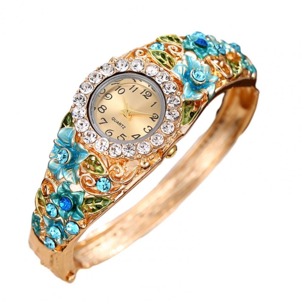 Round Dial Ladies Wristwatch Rhinestone Bracelet Bracelet Watch Vintage Watch Daily Accessory