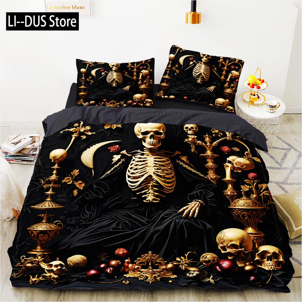 Grim Skull Bedding Set Cartoon Halloween Comforter Sets Double Queen King Twin Full Size Duvet Cover Set Kids Girls