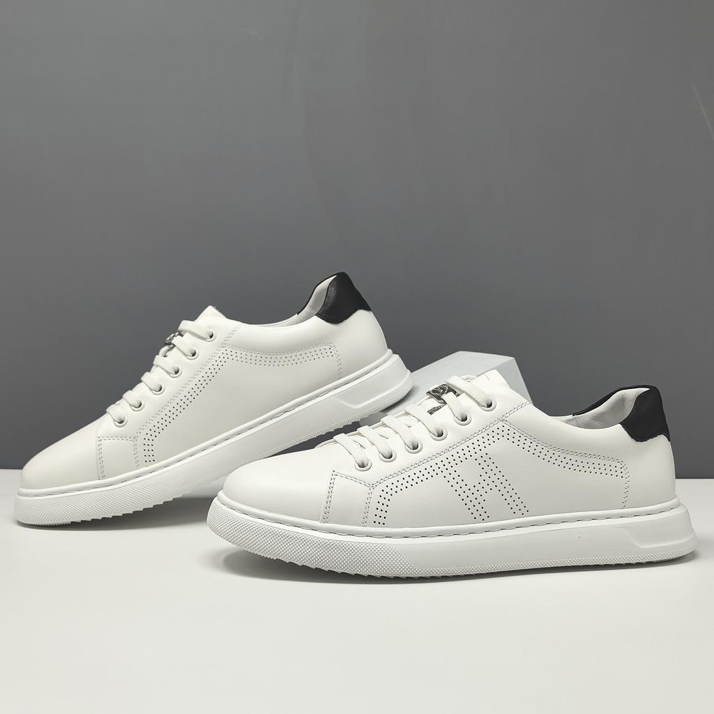 Leather Board Shoes Men'S Trendy Versatile First-Layer Cowhide White Shoes European Station Men'S One-Pedal Lazy Casual Shoes