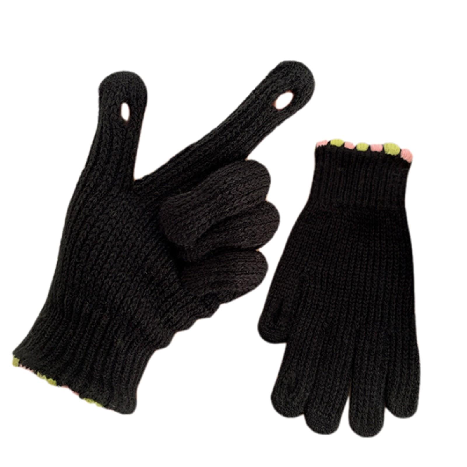 Winter Fingerless Wool Knitted Gloves Color Screen Warm Windproof Cycling Separate One Size