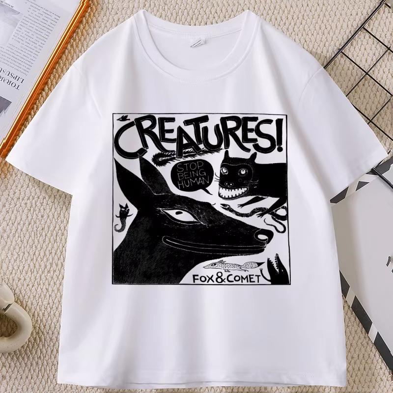 

Funny Animals Printed T-shirt Men Women Fox Graphic Tees Cotton Short Sleeve Round Neck Tshirts Soft Comfortable Streetwear tops S разноцветный