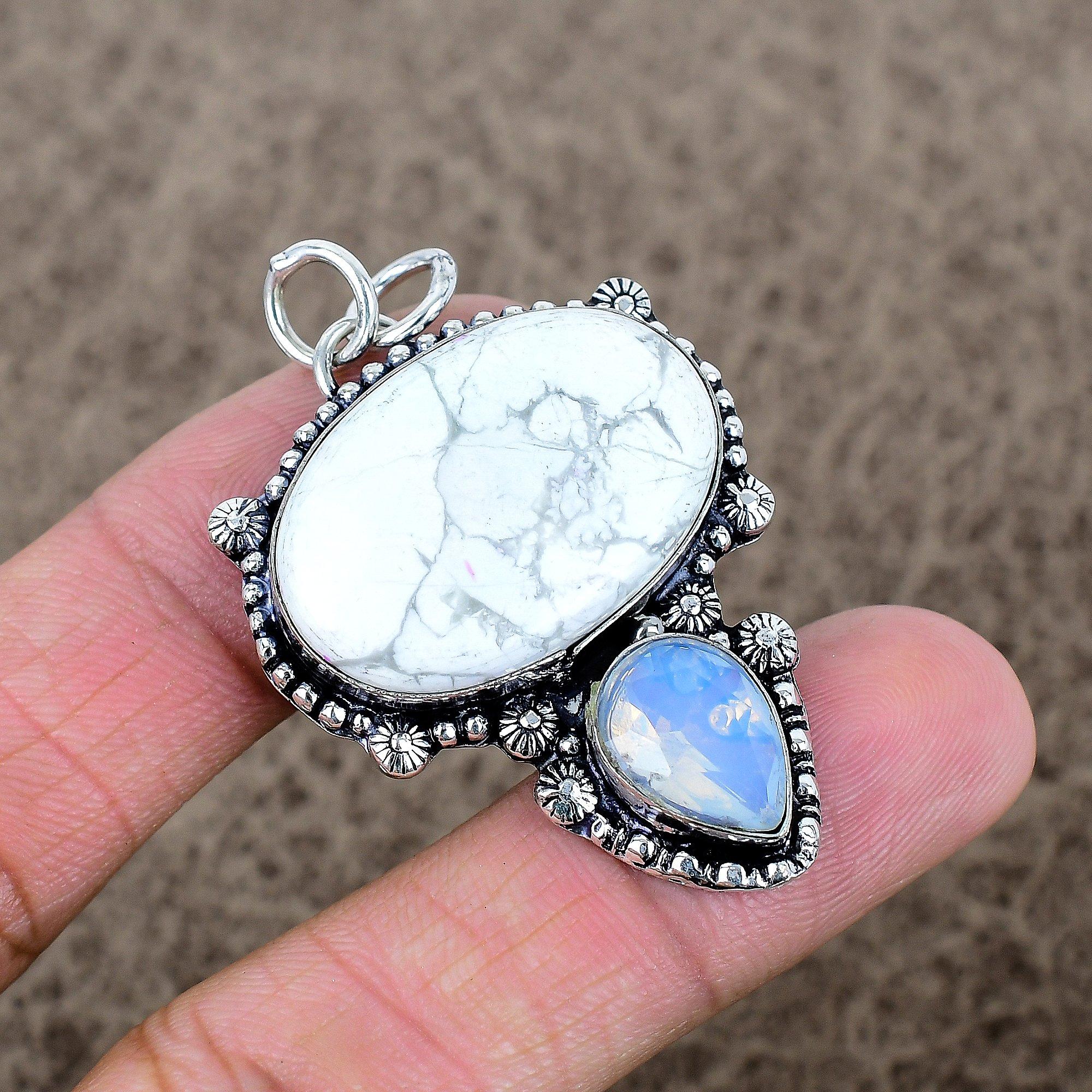 

Howlite Jasper, Opal Gemstone 925 Sterling Silver Jewelry Pendant 2.05 KKG-314