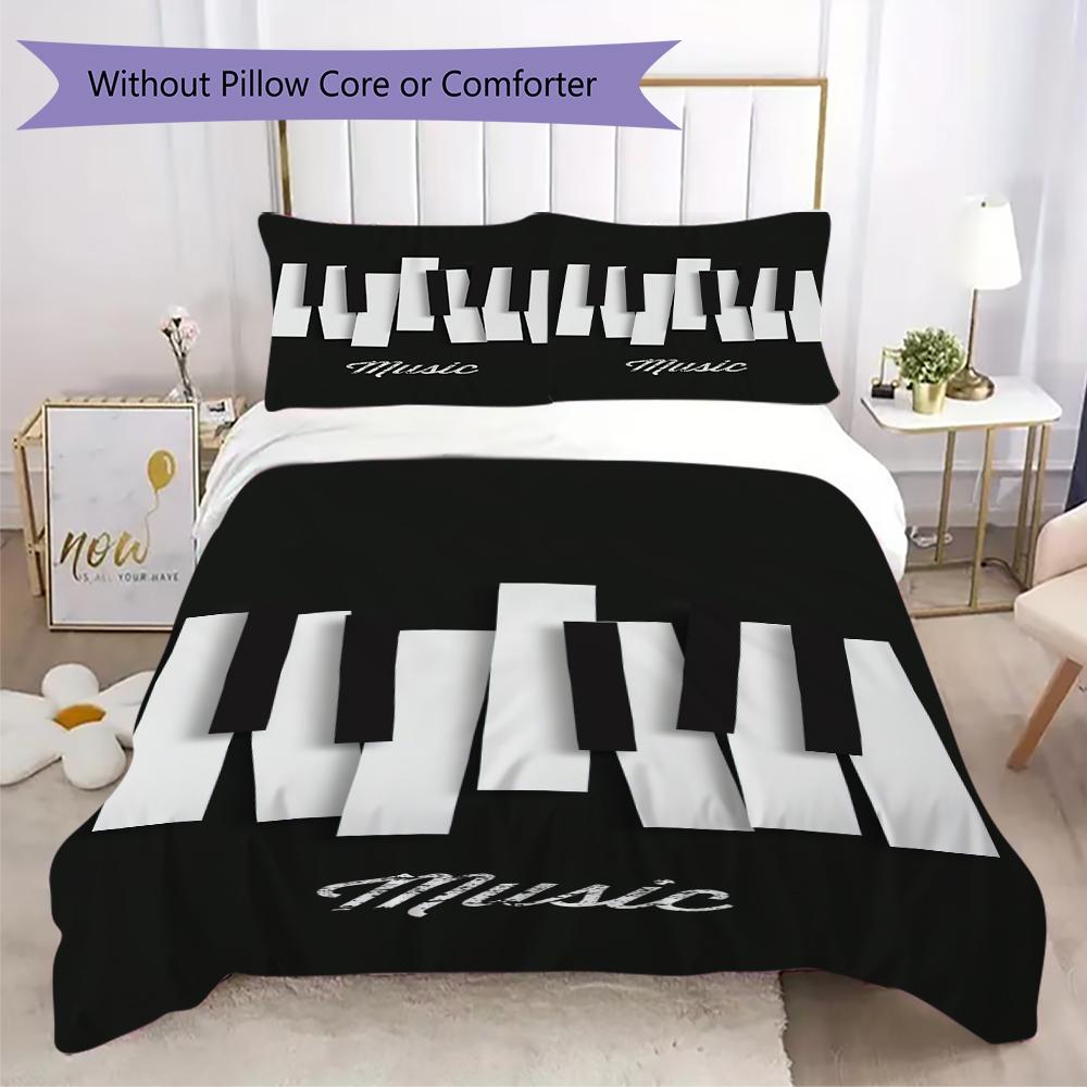 1PC Piano keys music Theme Bedding Quilt Set Quilt Cover Pillowcase Home Decoration Birthday Gift (1 * duvet cover + 2 * pillowcase, without core)A8