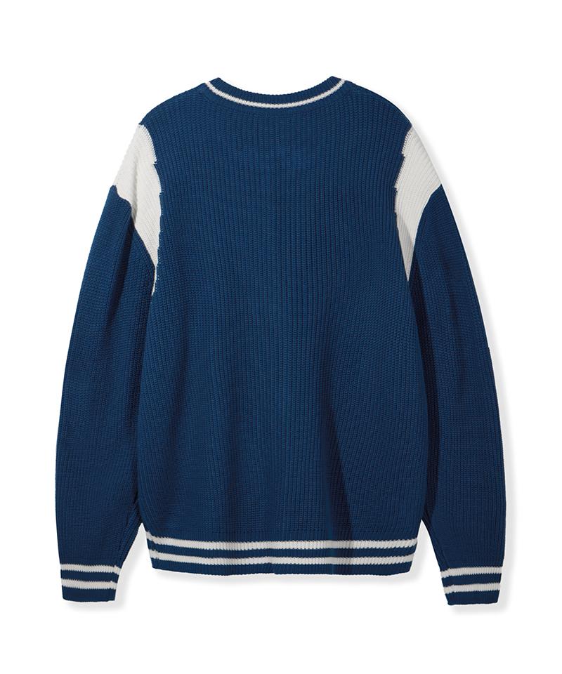 Nodu Varsity Two-Way Zip-Up Knit [Blue]
