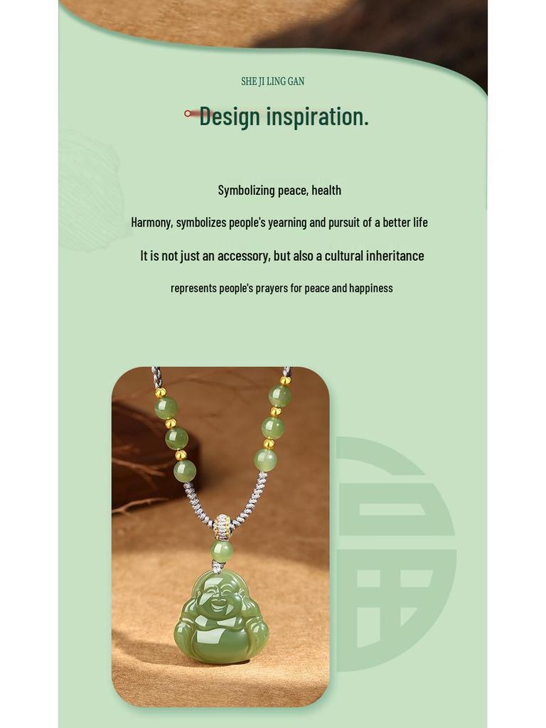 Hetian Jade Maitreya Buddha Anhänger Halskette – Damen Lanyard Schmuck