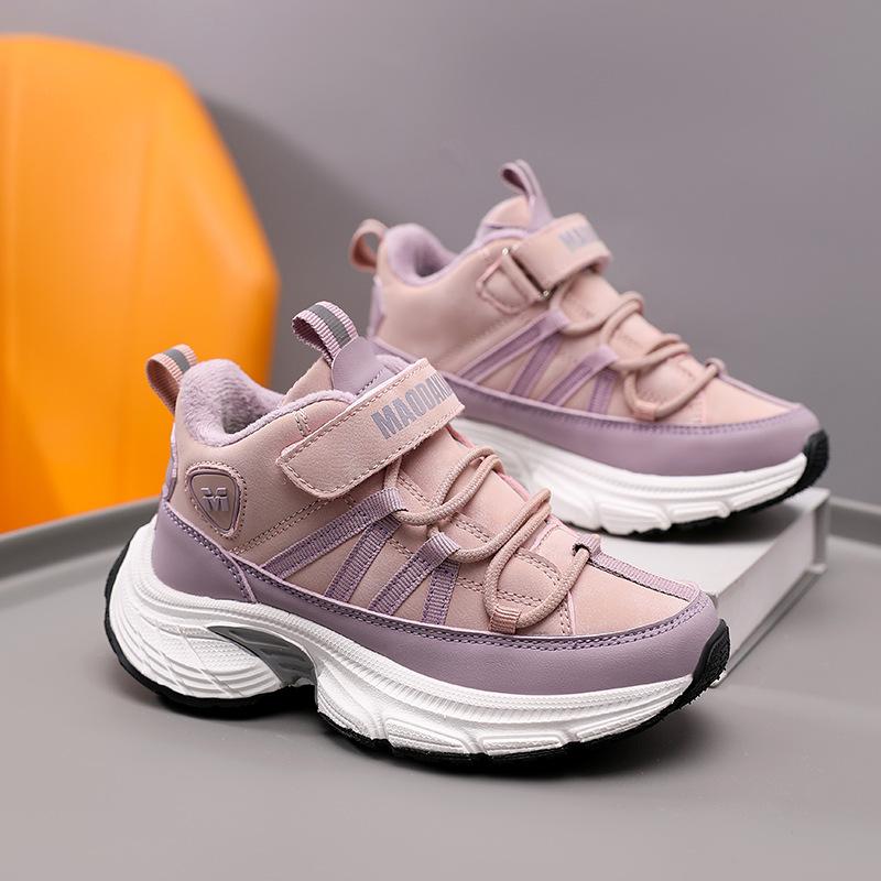 2025 New Students Fleece Middle Help Sports Shoes To Keep Warm Winter Girls Two Cotton Casual Shoes Primary School Boys
