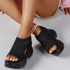 סנדלי טריז קז'ואל קיציים לנשים בצבע אחיד - חלק עליון נושם ונוח, סוליית טריז עם עיצוב בוהן פתוחה, סנדלים מסוגננים בסגנון ספורט-קז'ואל