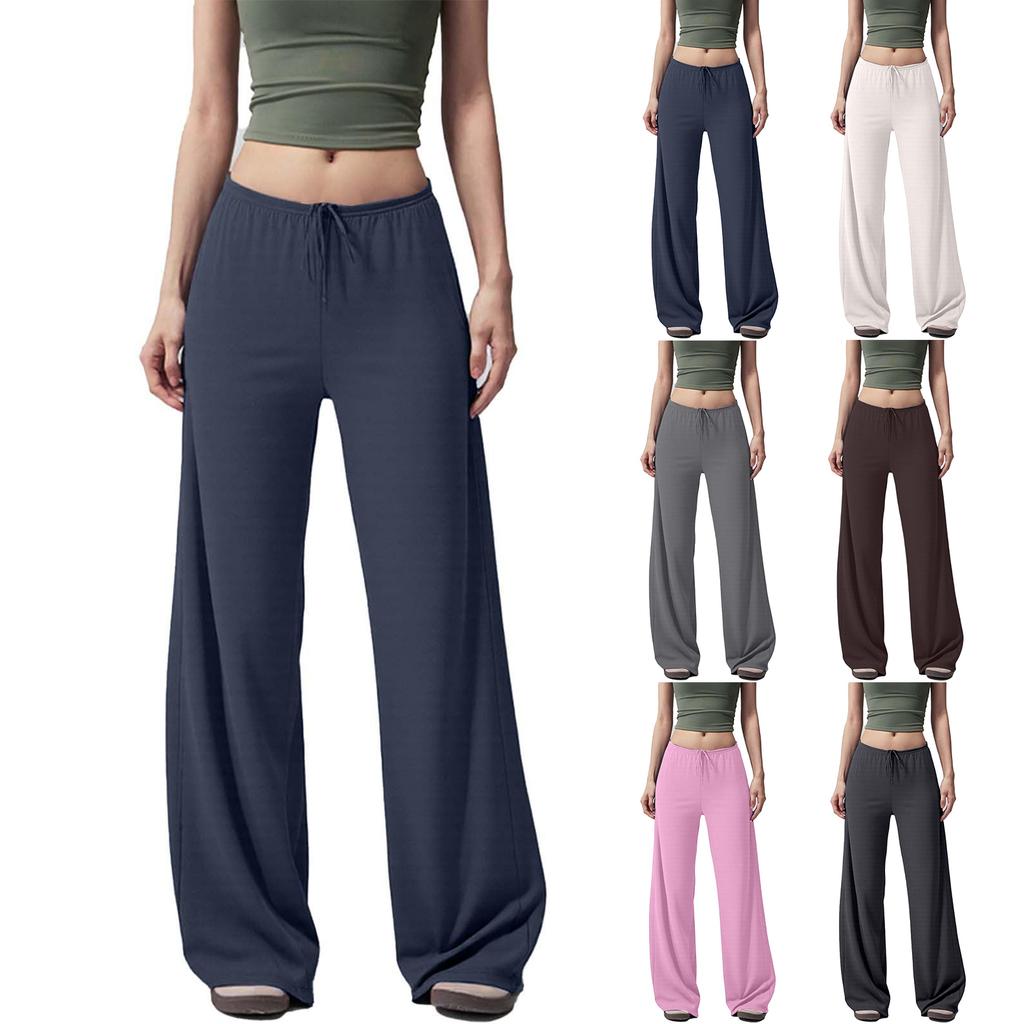 Damen Mode Lässig Schlafanzughose Weiter Bein Yogahose Kordelzug Leicht Bequem Stretch Farbe Sporthose